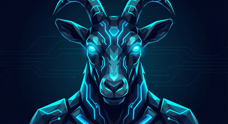 GOAT — cyberpunk goat with glowing cyan eyes and circuit patterns